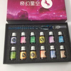 Mancola Glass Dipped Pen with Ink Calligraphy Craft Never Used Set of 12